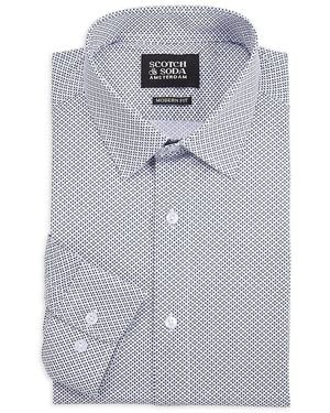 Scotch & Soda Printed Stretch Cotton Modern Fit Dress Shirt - Blue