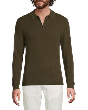 Saks Fifth Avenue 100% Cashmere Zip Classic-Fit Polo Sweater - Green
