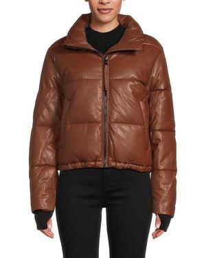 Sam. Faux Leather Puffer Jacket - Brown