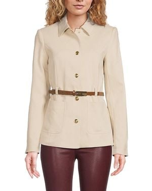Halston Spread Collar Belted Coat - Natural