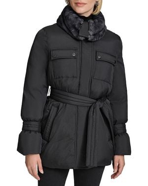 Andrew Marc Faux Fur Collar Padded Jacket - Black