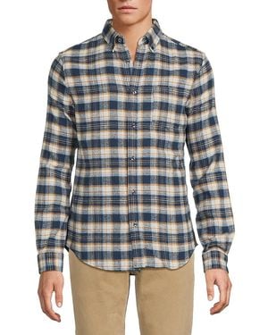 Ben Sherman 'Herringbone Plaid Curved Hem Shirt - Blue