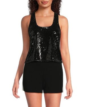 Alice + Olivia Avril Sequin Boxy Tank Top - Black