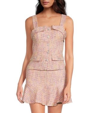 Lea & Viola Textured Tweed Button-Front Tank Top - Pink
