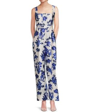 Zac Posen Floral Mikado Straight-leg Jumpsuit - Blue