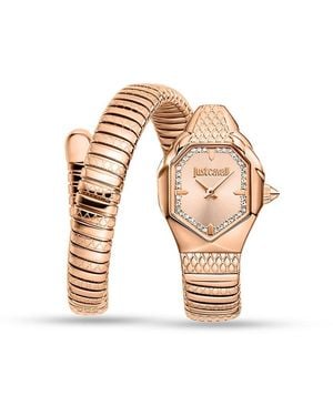 Just Cavalli Aria Rose-Goldtone Stainless Steel & Crystal Wrap Watch - White