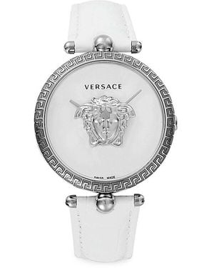 Versace 39Mm Stainless Steel & Croc Embossed Leather Strap Watch - Grey