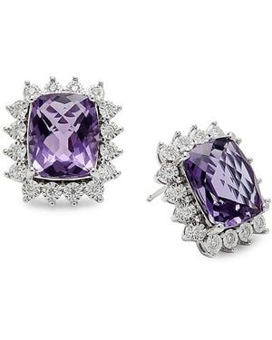 Effy 14k White Gold, Diamond & Amethyst Stud Earrings - Blue