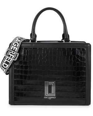 Karl Lagerfeld Simone Alligator-Embossed Top Handle Bag - Black