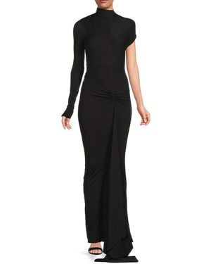 LAQUAN SMITH Asymmetrical Silk-Blend Body-Con Gown - Black