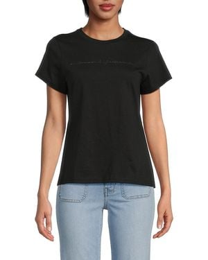 7 For All Mankind Rhinestone Logo Cotton T-Shirt - Black