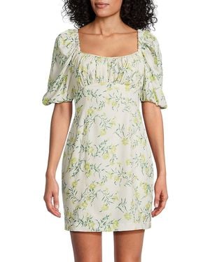 Lea & Viola Floral Puff Sleeve Minidress - Green