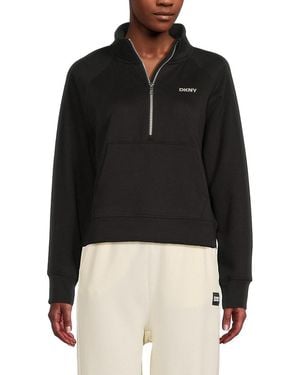 DKNY Mini Stud Logo Cotton-Blend Half-Zip Sweatshirt - Green