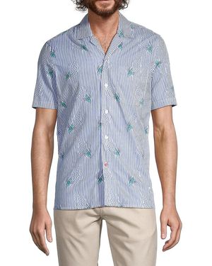 Isaia Kayak Stripe Print Camp Collar Shirt - Blue