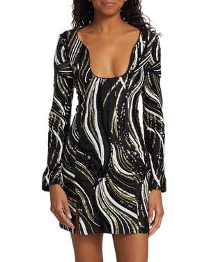 Halpern Sequin Scoopneck Minidress - Black