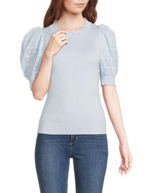Design History Rib-Knit Puff-Sleeve Top - Blue