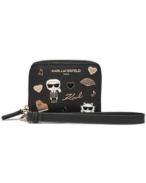 Karl Lagerfeld Jacqueline Leather Wallet With Wristlet - Black