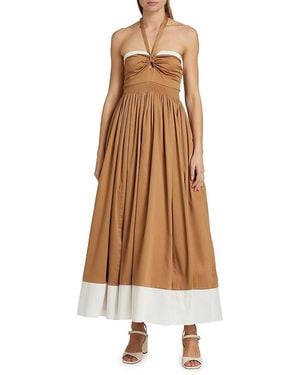Alice + Olivia Beatrix Sweetheart Tie-Neck Maxi Dress - Natural