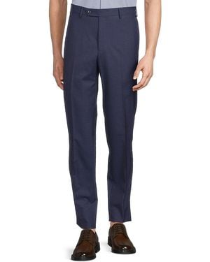 Zanella Tailored Fit Flat Front Wool Trousers - Blue