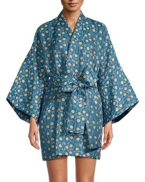 La Vie Style House Daisy-Print Wrap Minidress - Blue