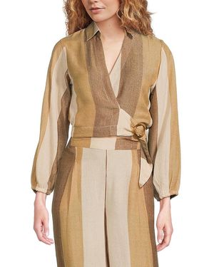 Vintage Havana Woven Metallic Stripe Surplice Top - Natural