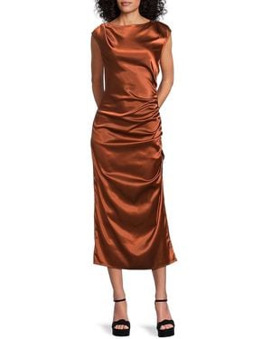 AREA STARS Irma Satin Ruched Midi-Dress - Brown