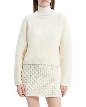Theory Wool Rib-Knit Boxy Sweater - White