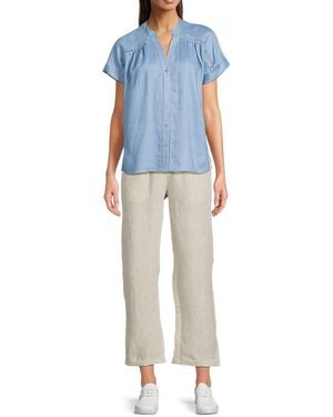 Saks Fifth Avenue Ladderwork Trim 100% Linen Top - Blue