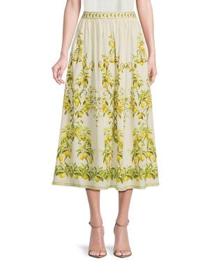 Max Studio Floral Border-Print Elastic Waist Midi Skirt - Yellow