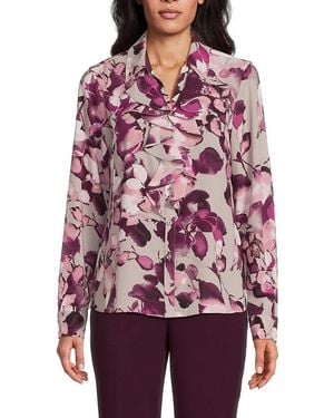Calvin Klein Ruffled-Trim Floral Top - Red