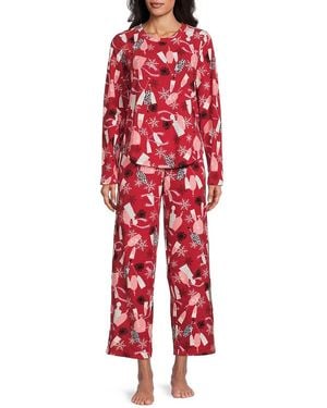 Hue Waffle 2-piece Graphic Fleece Pyjama Set - Red