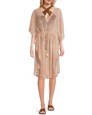 AREA STARS Summer Breeze Metallic Drawstring Poncho - Natural