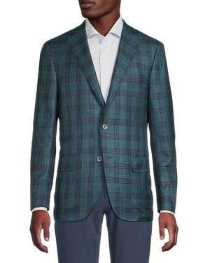 Heritage Gold Plaid Wool-silk-linen Modern-fit Sport Coat - Blue
