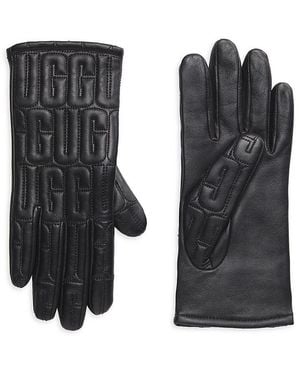 UGG Leather Quilted Logo Gloves - Black