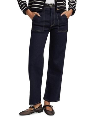 FRAME Trapunto Denim High-Rise Straight-Leg Jeans - Blue