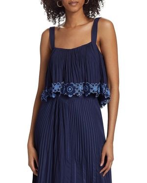 Ramy Brook Elizabeth Pleated Floral Hem Top - Blue