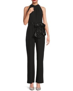 Eliza J Sequin Bow Sash Jumpsuit - Black