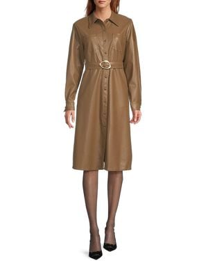 Wdny Faux Leather Belted Shirtdress - Natural
