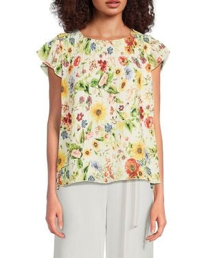 Tahari Floral Pleated Top - Multicolour