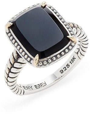 Effy ENY Two Tone Sterling, 18K & Onyx Ring - Blue