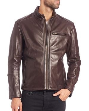 Cole Haan Leather Moto Jacket - Brown
