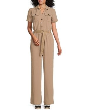 Karl Lagerfeld Logo Belted Jumpsuit - Natural
