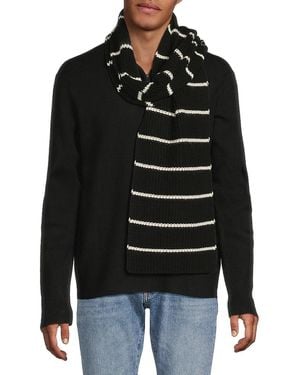 Vince Striped Merino Wool & Cashmere Scarf - Black