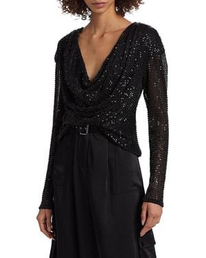 Ramy Brook Leon Sequined Cowlneck Top - Black