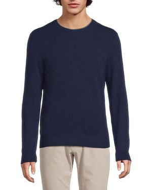 Saks Fifth Avenue Cashmere Contrast-Trim Classic-Fit Crewneck Sweater - Blue