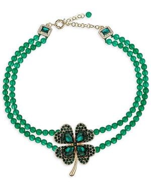 Eye Candy LA Statement Goldtone Alloy, Glass Crystal & Agate Beaded Bracelet - Green