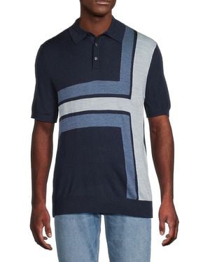 Ted Baker Intarsia Knit Merino Wool-Blend Polo Shirt - Blue
