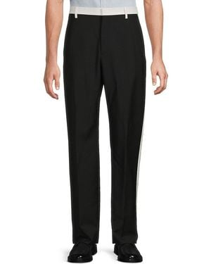 Valentino Taped Flat Front Wool & Mohair Trousers - Black