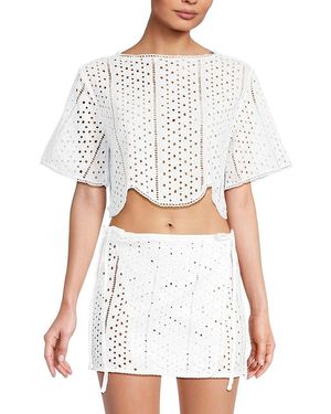 Agua Bendita Aura Eyelet Crop Top - White