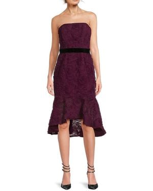 Zac Posen Strapless Appliqué Lace High-Low Dress - Red